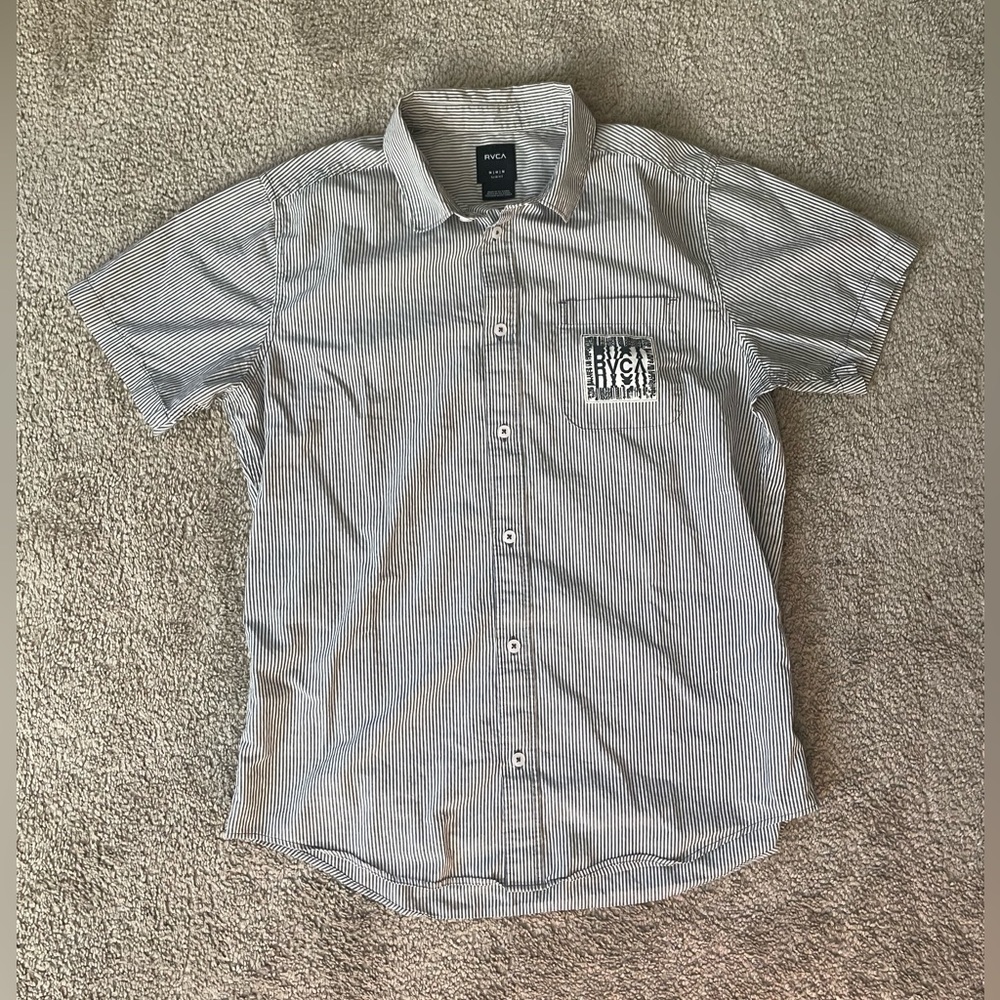 RVCA MENS SHORT SLEEVE STRIPED BUTTON DOWN